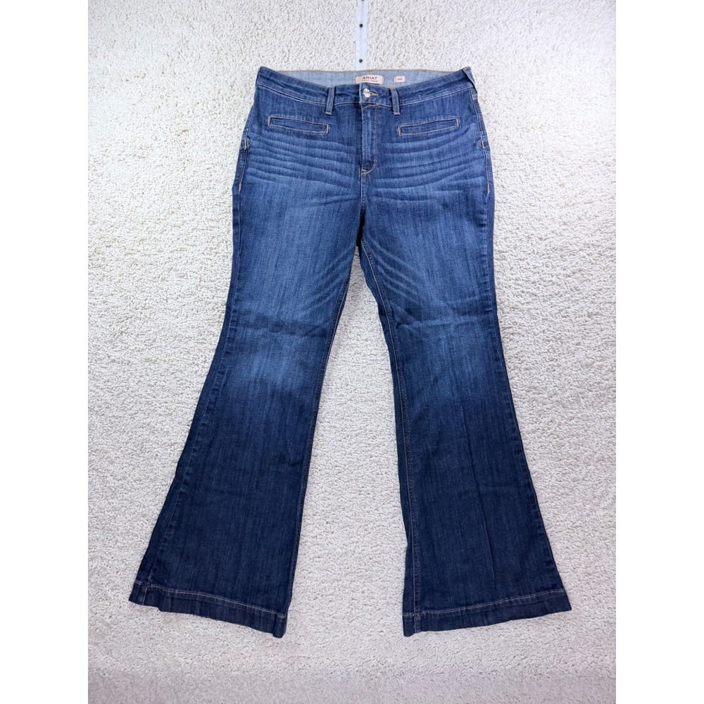 Womens 34R Ariat REAL Denim Flare Jeans Blue High Rise Western Boho 32 Inseam